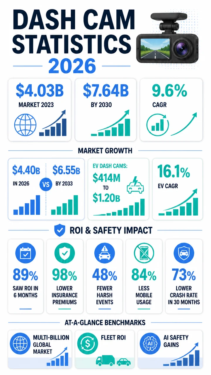 53 Dash Cam Statistics for 2026: Market Growth, ROI, Fleet Safety, and Usage Trends
